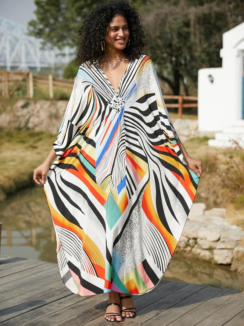 KEYLORTING Women's Plus Size Kaftan Dress – Plus Size Maxi Dress Moo Moos Beach Cover Up,Bathing Suit Cover-Up Loungewear - Image 3